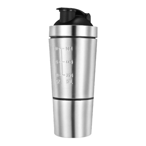 Gourde shaker double compartiment inox